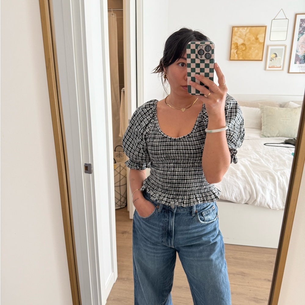 Black and White Checkered Women's Top